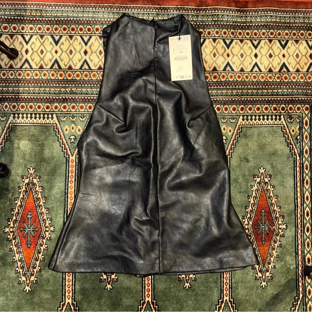 NWT Zara Black Sleeveless mock neck Faux Leather Zip back Top - size Large - Picture 3 of 12
